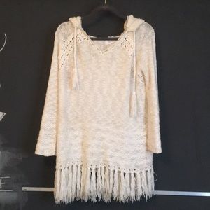 Cream hooded knit sweater